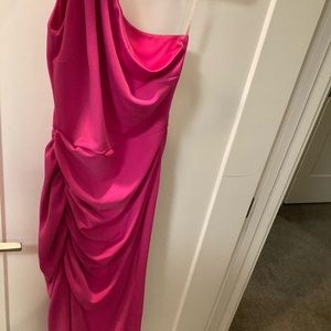 Pink one shoulder slit dress